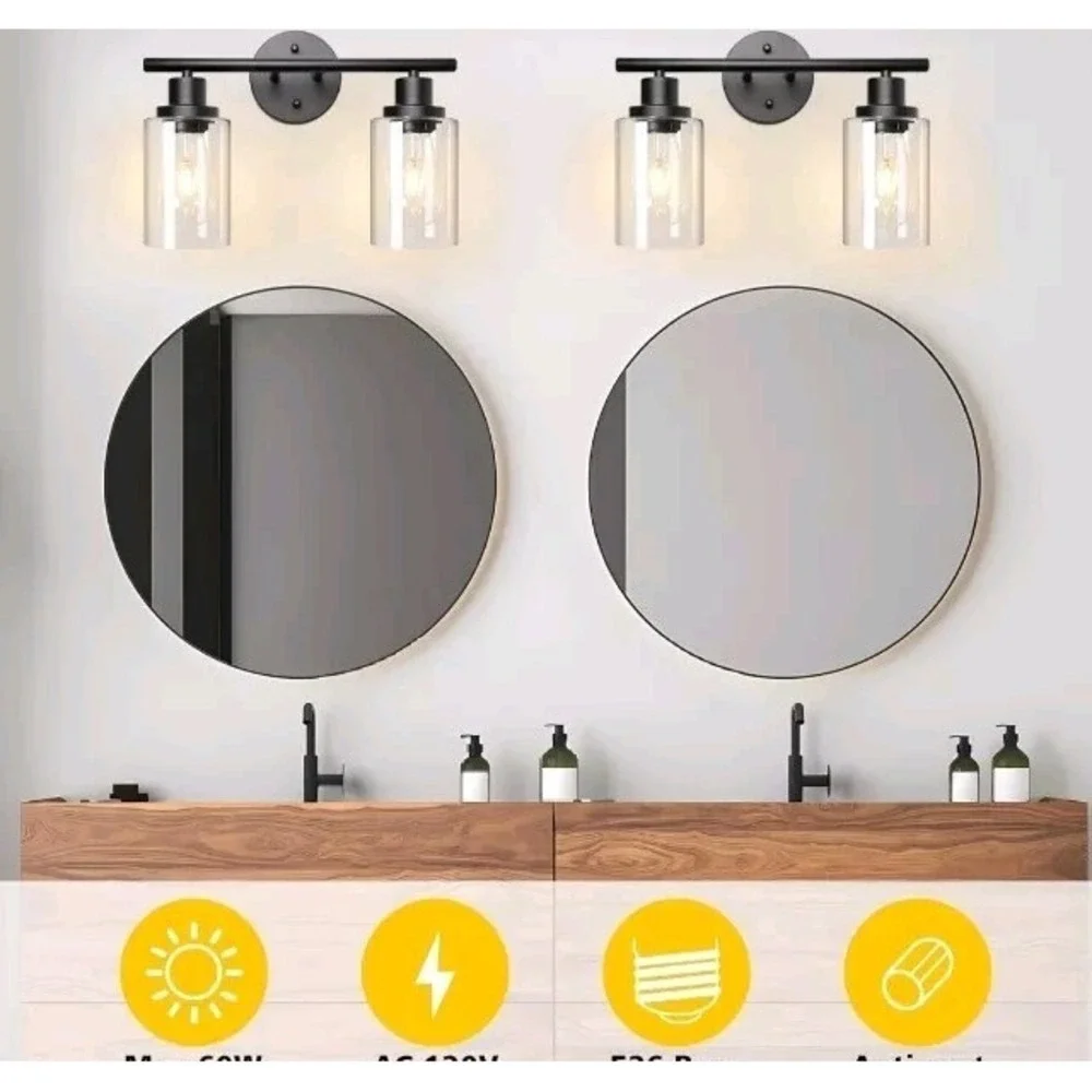 Unicozin 2 Light Vanity Lights, Black Wall Sconce Light with Clear Glass,...